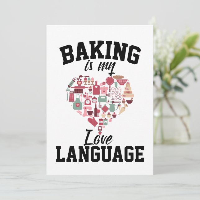 Convites Baking É Minha Língua De Amor - Baker Engraçado (Em pé/Frente)