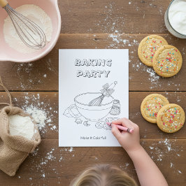 Convites Baking Party Activity Sheet | Kids Coloring Card