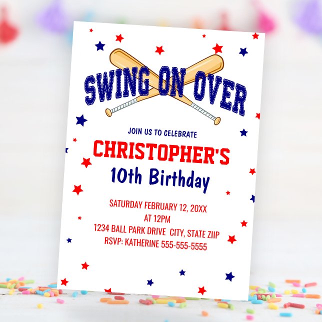 Convites Balançar sobre a Festa de aniversário do Baseball (Swing On Over Baseball Birthday Party Invitation)