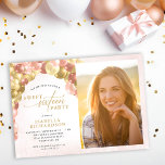 Convites Balão Arch Rosa e Foto Dourada Festa Sweet 16<br><div class="desc">Este elegante e doce convite de festas 16 apresenta uma foto vertical e é acentuado com um arco de balão rosa e dourado. O design é acentuado com texto de script.</div>