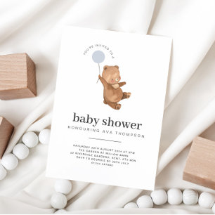 Convites Balão Azul Chá de fraldas Urso de Teddy