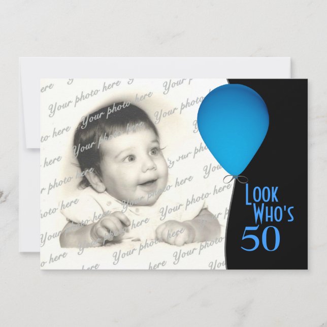Convites Balão Azul de Aniversário com Foto (Frente)