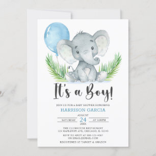 Convites Balão Azul É um Chá de fraldas de Elefante Boni