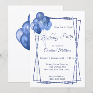 Convites Balão Azul - Glitter Birthday
