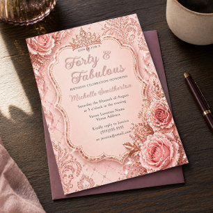 Convites Balão Brilhante Dourado Rosa 40 e Aniversário Fabu
