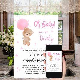 Convites Balão cor-de-rosa chá de fraldas