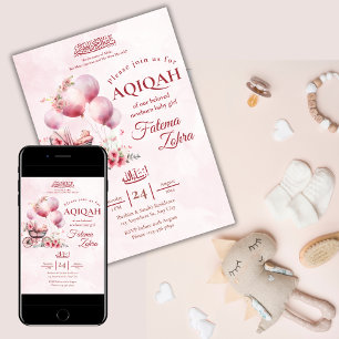 Convites Balão Cor-de-Rosa Rolando Menina Menina Muçulmana