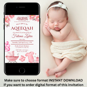 Convites Balão Cor-de-Rosa Rolando Menina Menina Muçulmana 