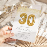 Convites Balão de aniversário de 30 anos para mulheres Dour<br><div class="desc">Fale trinta comigo! Celebrar a aniversariante com nosso convite para aniversário de 30 anos de brilho e brilho dourado. Este design apresenta uma folha de ouro 30 balões e um borrifo de pó de ouro sobre fundo branco.</div>