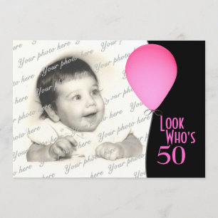 Convites Balão de Aniversário Rosa com Foto