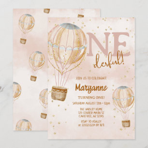 Convites Balão de Ar Boho Aniversário de 1 ano
