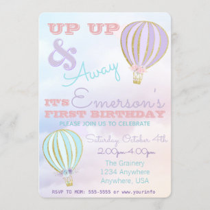 Convites Balão de ar quente, acima do aniversário