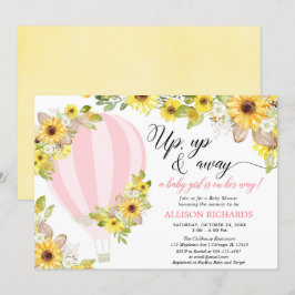 Convites Balão de ar quente amarelo rosa girassol