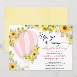 Convites Balão de ar quente amarelo rosa girassol