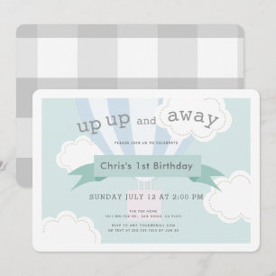 Convites Balão de ar quente azul acima acima e primeiro