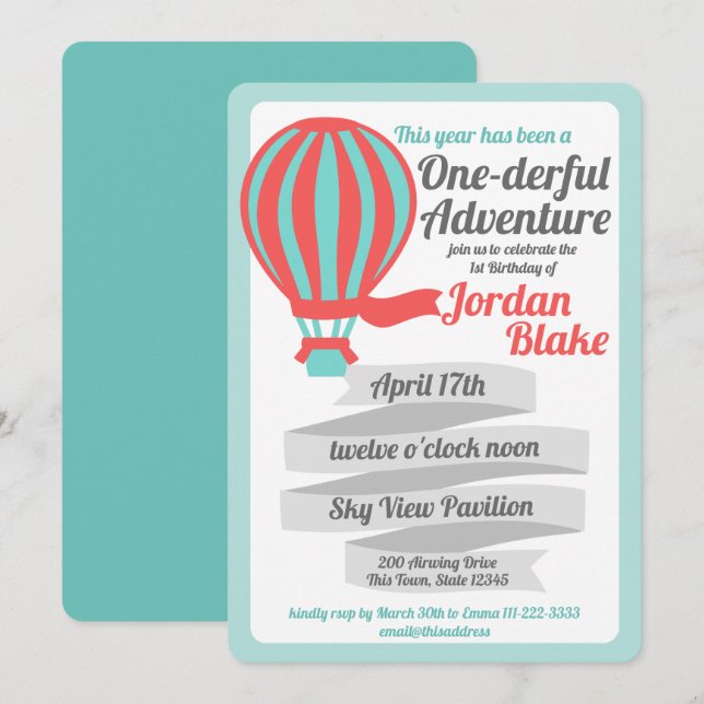 Convites Balão de Ar Quente da Adventure, um maravilhoso (Frente/Verso)