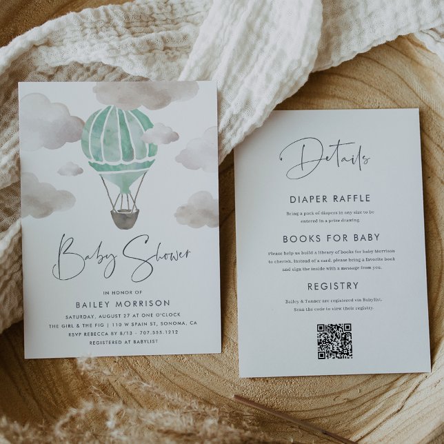 Convites Balão de Ar Quente da Casa Mint Tudo em Um Chá de  (Criador carregado)