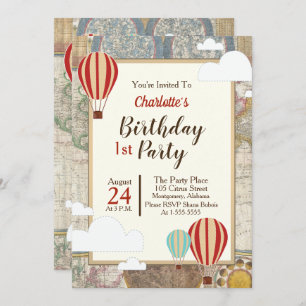 Convites Balão de Ar Quente e Adventure de Vintage do Mapa