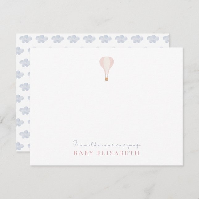 Convites Balão de Ar Quente Rosa, do berçário de, (Frente/Verso)