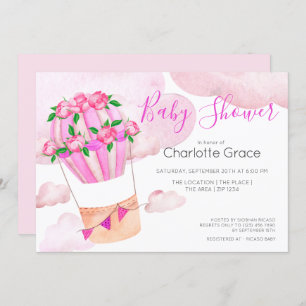 Convites Balão De Ar Quente Rosa No Chá de fraldas De Nuven