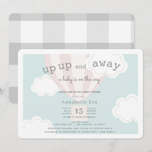 Convites Balão de ar quente rosa para cima e para fora Ch