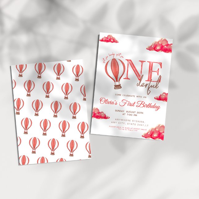 Convites Balão de Ar Quente Vermelho não é um aniversário m (Criador carregado)