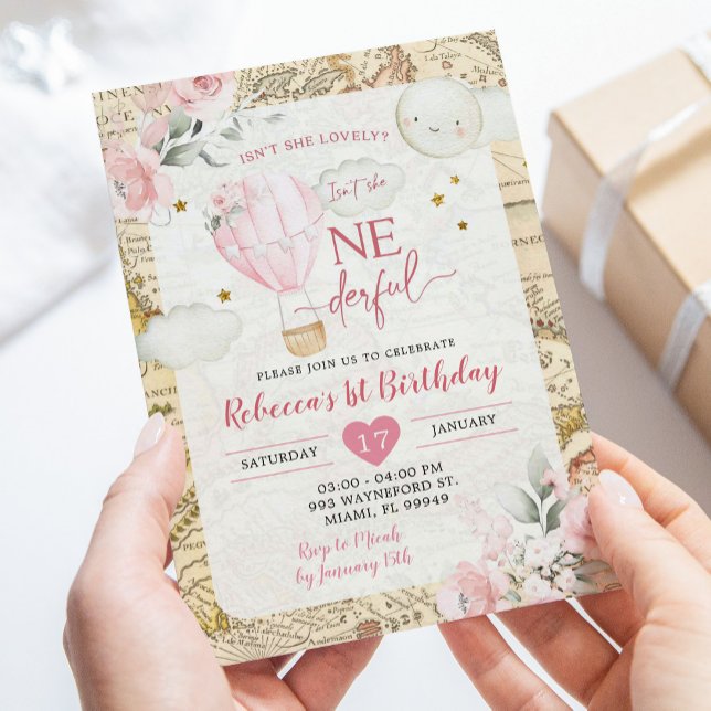 Convites Balão de Ar Rosa Não é um aniversário maravilhoso? (Criador carregado)