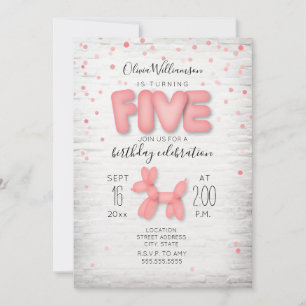 Convites Balão de Bolo de Animais Confetti, 5 Rosa, Anivers