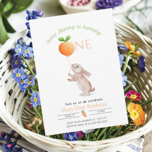 Convites Balão de Cenoura de primeiro aniversario Coelho Pe
