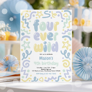 Convites Balão de Confete Four Ever Wild Aniversário de 4 a
