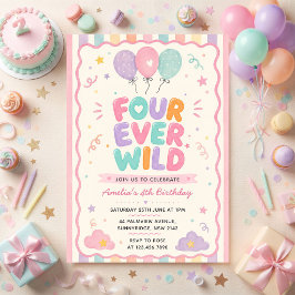 Convites Balão de Confete Four Ever Wild Aniversário de 4 a