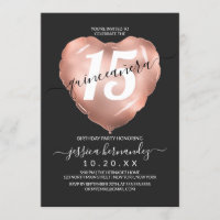 Balão de Coração de Folha de Ouro Rosa preto Quinc