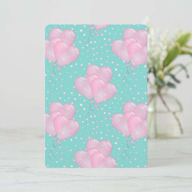 Convites Balão de Coração Rosa (Em pé/Frente)