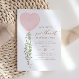 Convites Balão de Coração Rosa Eucalyptus - Aniversário