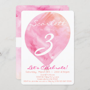 Convites Balão de Cores d'Água Rosa, Pequena Garota, Aniver