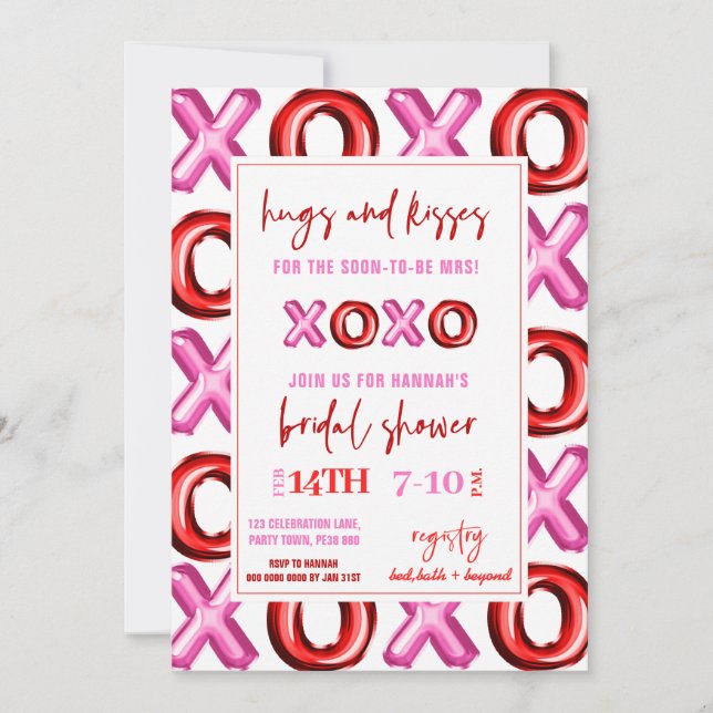 Convites Balão de folha de flandres XOXO Abraços e beijos p (Frente)