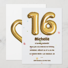 Convites Balão de folha de ouro e Festa de aniversário Conf