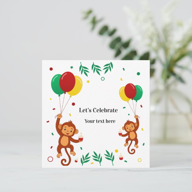 Convites Balão de Macaco Voador (Em pé/Frente)