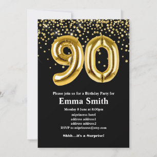 Convites balão de ouro brilhante para 90 festa de aniversár