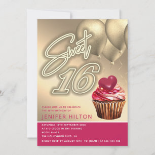 Convites Balão de ouro legal, néon cupcake magra 16