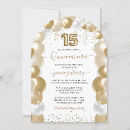 Convites Balão de Quinceañera, branco Dourado