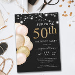 Convites Balão de Surpresa Negro Dourado 50º Aniversário<br><div class="desc">Este design elegante apresenta brilho rosa,  fundo branco,  balões cor-de-rosa e letra personalizada de script. Que bela maneira de convidar seus convidados para esta ocasião especial.</div>