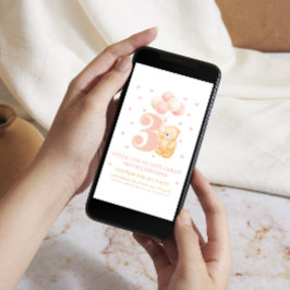 Convites Balão de Urso Cor-de-Rosa, Cute, 3.º Aniversário