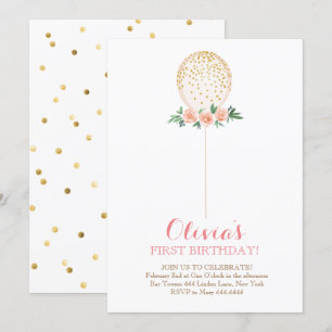 Convites Balão Dourado de Cores de Água do Primeiro Anive