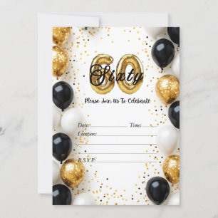 Convites Balão Dourado e Negro 60º Aniversário do Elegante