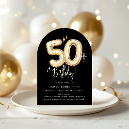 Convites Balão Dourado Tendência 50 Aniversário Festa de 50