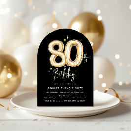 Convites Balão Dourado Tendência Oitenta Aniversário 80