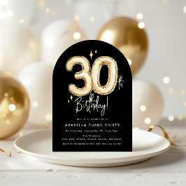 Convites Balão Dourado Trendy Thirty para Festa de 30 Anos