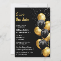 Balão Elegante Preto Dourado 30º Salve a Data