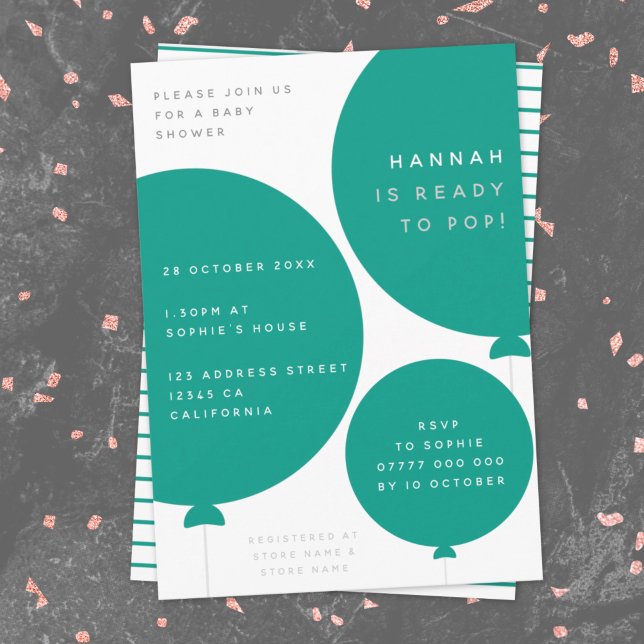 Convites Balão escandinavo | Chá de fraldas Moderno Verde (Criador carregado)